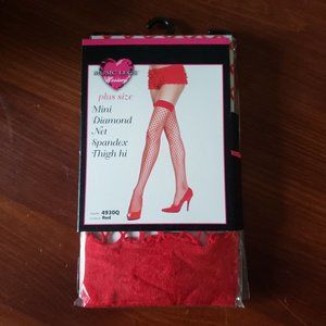 Music Legs Red Plus Size Fishnet Thigh Highs